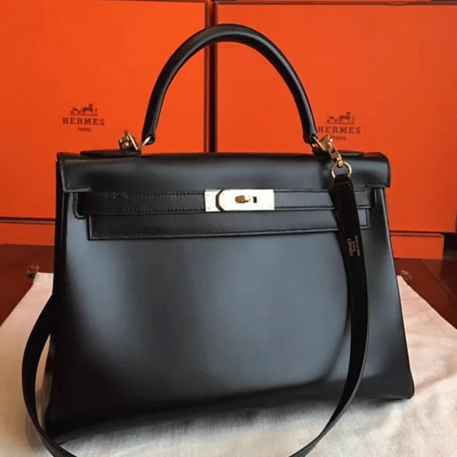 Replica Hermes Kelly Retourne 32cm Black Box Leather Handbag – Timeless Icon cover image