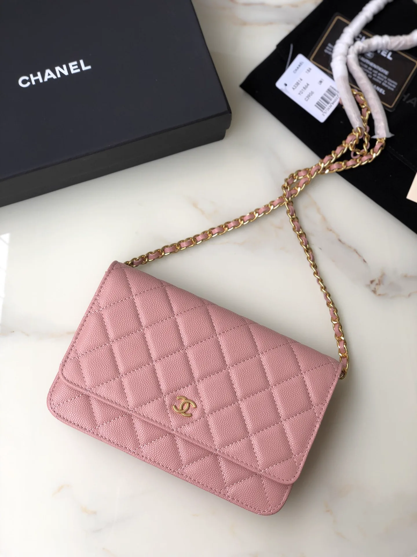 Replica Chanel Classic Flap Wallet on Chain (WOC) in Caviar Leather with Gold Hardware thumbnail