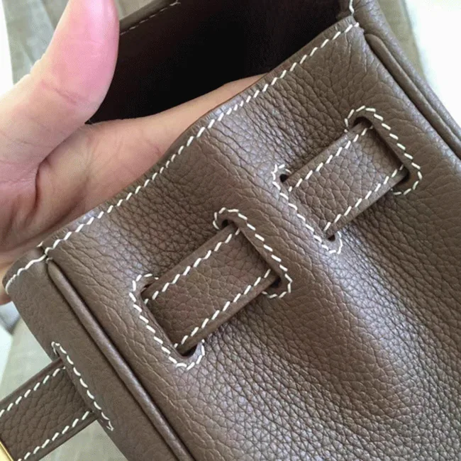 Reference image illustrating Replica Hermès Kelly Retourne 32cm Bag in Etoupe Clemence Leather – A Style Icon