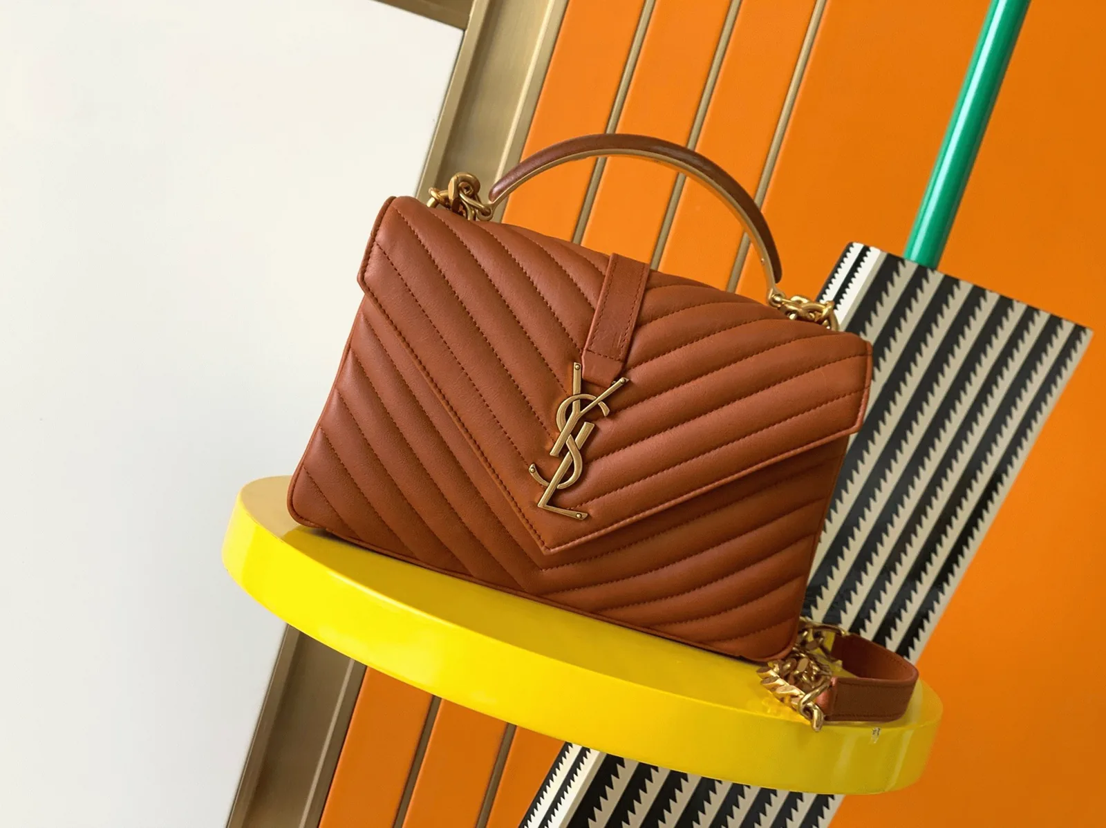 Reference image illustrating Replica Saint Laurent College Medium Chain Bag in Brown – A Detailed Style Guide