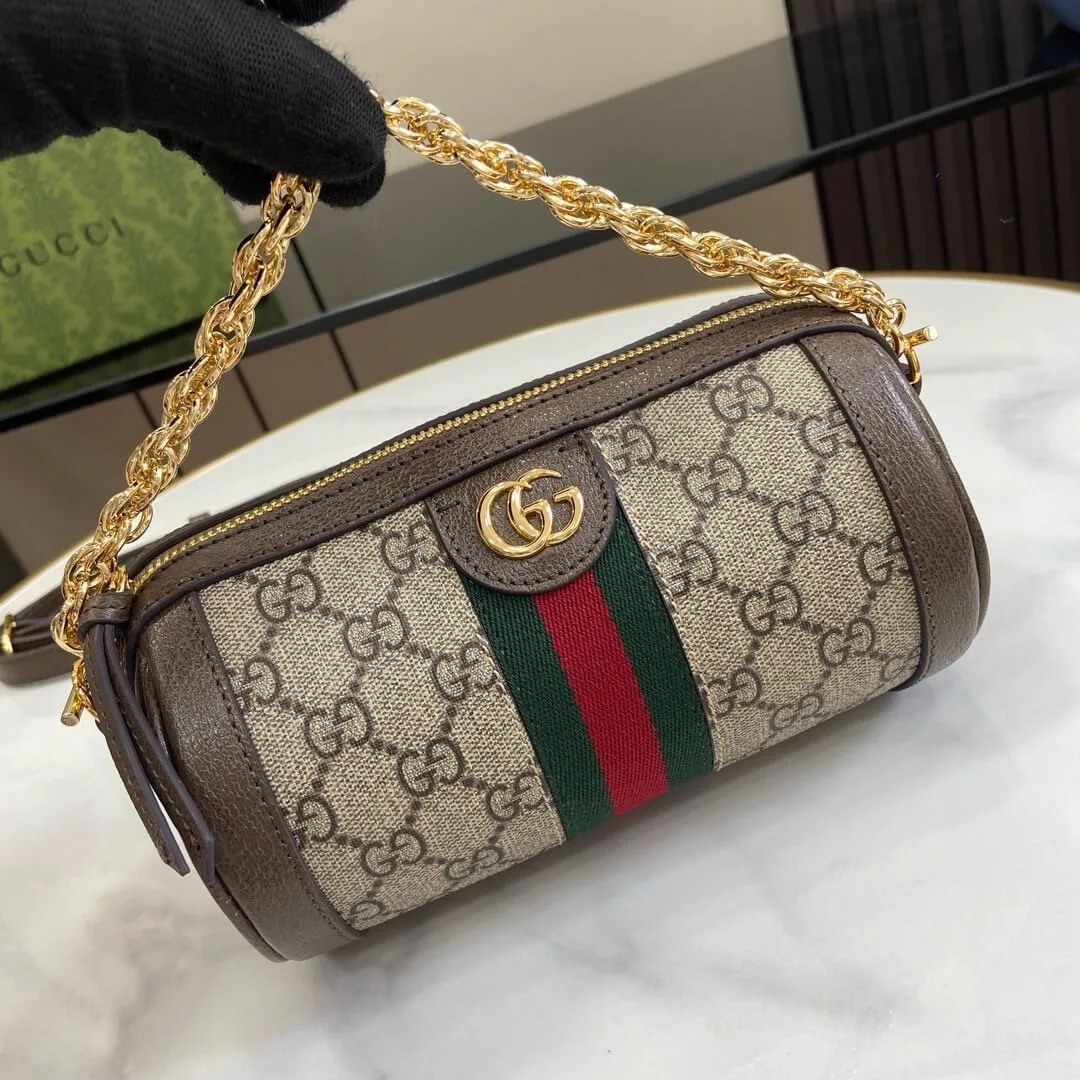 Reference image illustrating Replica Gucci GG Ophidia Mini Shoulder Bag – Beige/Ebony GG Supreme Canvas