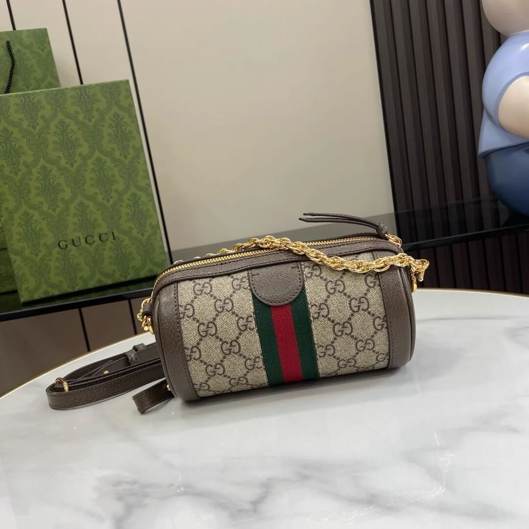 Reference image illustrating Replica Gucci GG Ophidia Mini Shoulder Bag – Beige/Ebony GG Supreme Canvas
