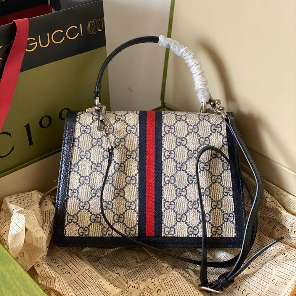 Reference image illustrating Replica Gucci Ophidia Small Top Handle Bag – Iconic GG Supreme Canvas & Web Stripe Design