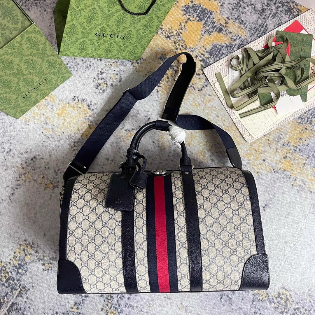 Reference image illustrating Replica Gucci Savoy Medium Duffle Bag – Iconic GG Canvas Travel Style