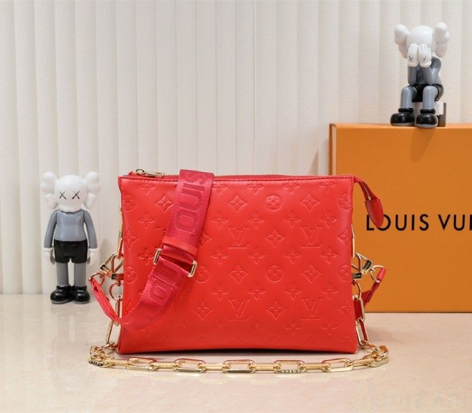 Replica Louis Vuitton Coussin PM Bag in Neon Red with Jacquard Strap thumbnail