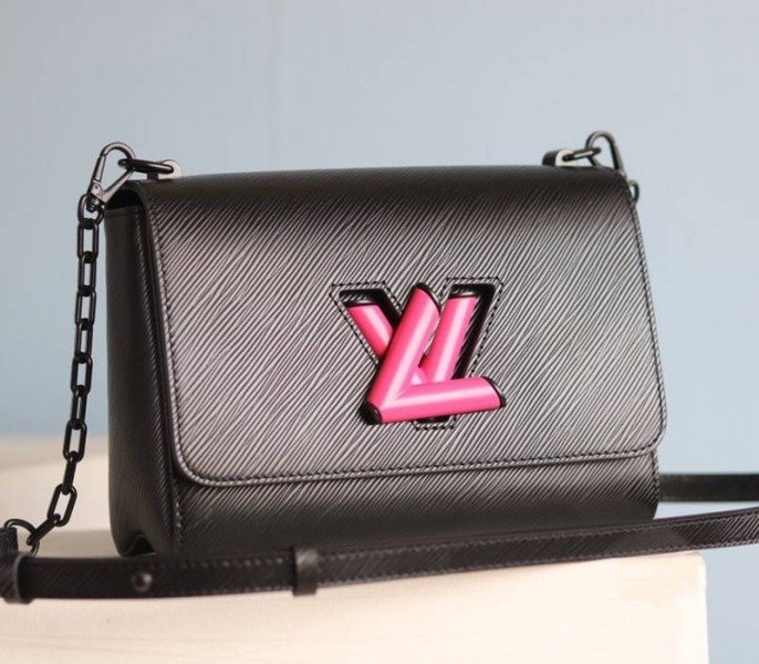 Replica Louis Vuitton Epi Leather Twist MM Bag Black Vibrant Pink Twist Lock cover image