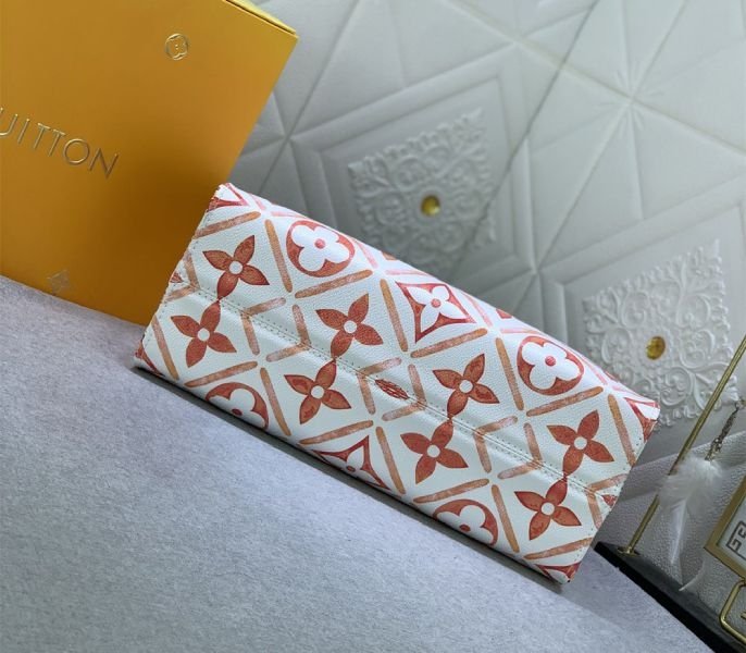 Reference image illustrating Replica Louis Vuitton LV By The Pool Monogram Tiles Canvas Onthego MM Tote In Coral