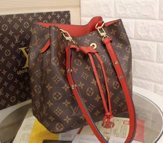 Reference image illustrating Replica Louis Vuitton Monogram Canvas NeoNoe MM Bag in Coquelicot – A Detailed Style Guide