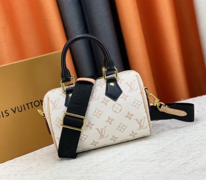 Replica Louis Vuitton Monogram Dune Canvas Speedy 20 Handbag With Jacquard Strap cover image