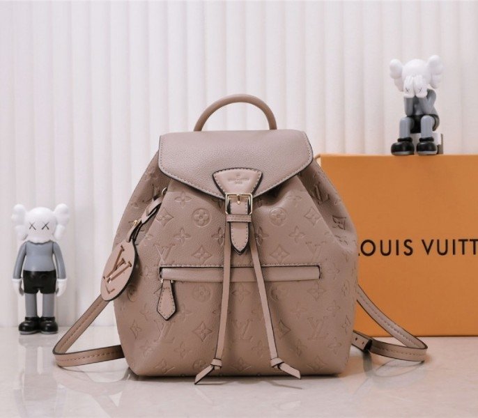 Replica Louis Vuitton Monogram Empreinte Montsouris PM Backpack in Tourterelle Gray cover image