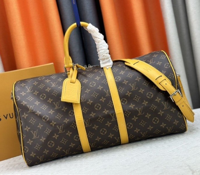 Replica Louis Vuitton Monogram Macassar Canvas Keepall Bandouliere 50 in Safran Yellow thumbnail