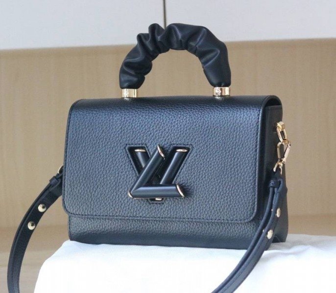 Replica Louis Vuitton Twist MM Scrunchie Handle Bag in Black Taurillon Leather cover image