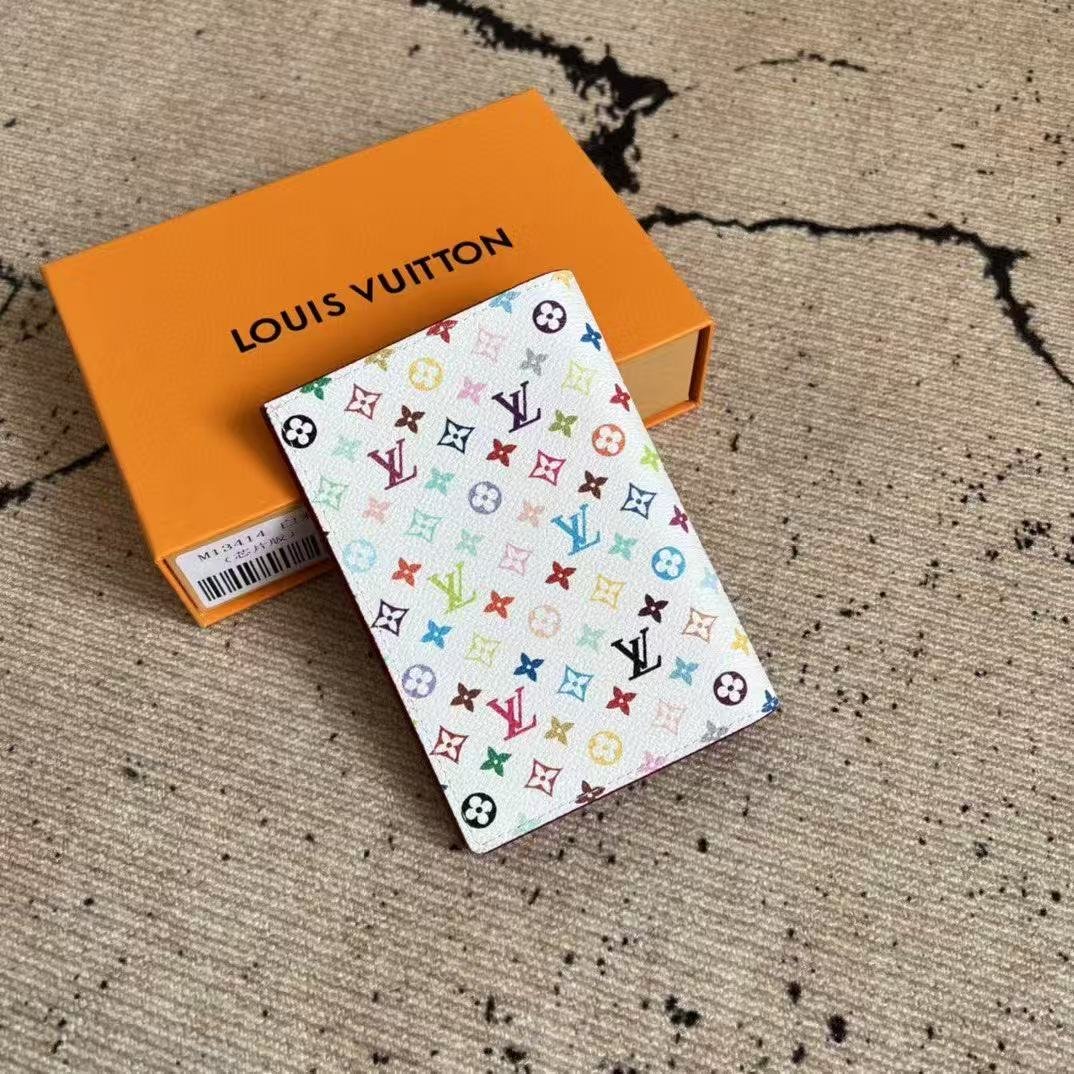 Reference image illustrating Replica Louis Vuitton x Takashi Murakami Passport Cover – Multicolor Monogram Canvas Travel Wallet