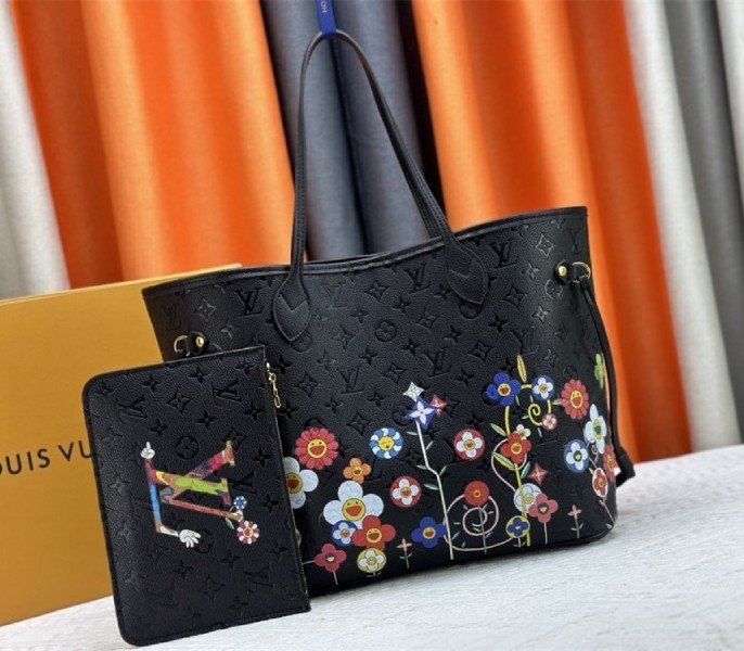 Replica Louis Vuitton x TM Monogram Empreinte Neverfull MM in Black cover image
