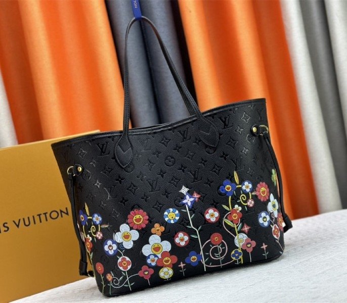Reference image illustrating Replica Louis Vuitton x TM Monogram Empreinte Neverfull MM in Black