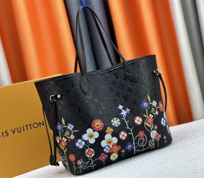 Reference image illustrating Replica Louis Vuitton x TM Monogram Empreinte Neverfull MM in Black