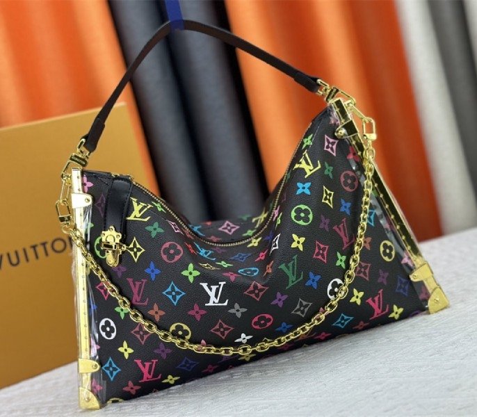 Replica Louis Vuitton x Takashi Murakami Multicolored Lucky Trunk Bag in Black cover image