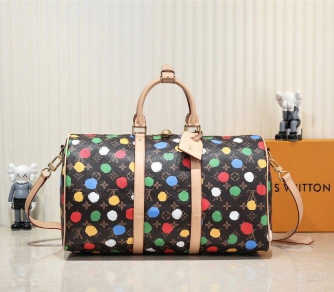 Replica Louis Vuitton X Yayoi Kusama Monogram Canvas Keepall Bandoulière 45 Travel Bag thumbnail