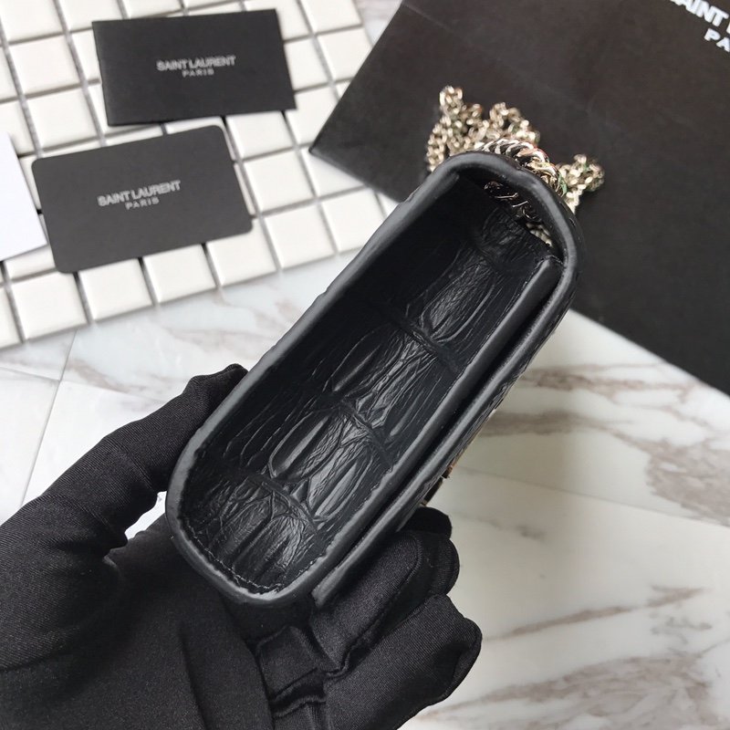 Reference image illustrating Replica Yves Saint Laurent Monogram Chain Wallet in Crocodile Embossed Shiny Leather (Unconfirmed Model)