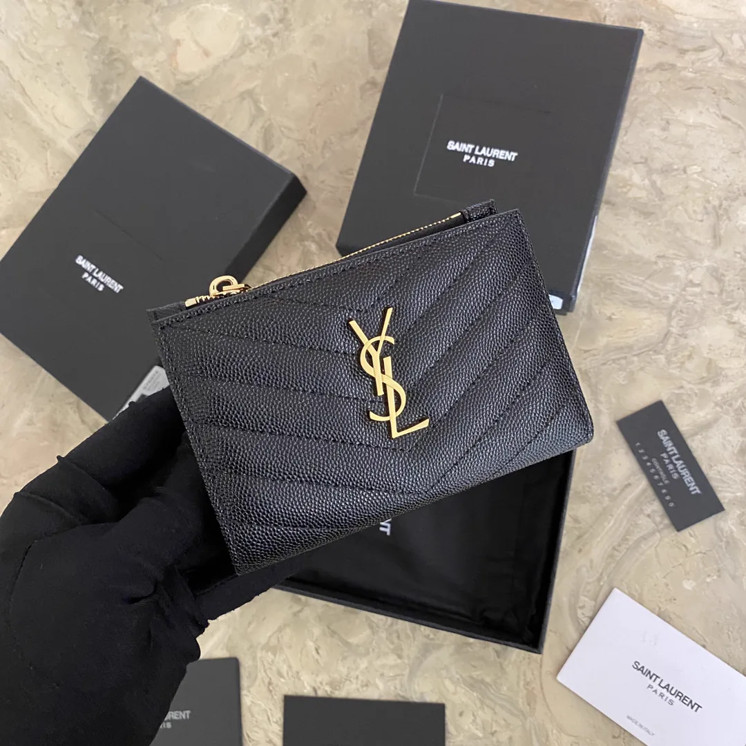 Replica Yves Saint Laurent Monogram Zippered Two-Part Wallet in Grain de Poudre Embossed Leather cover image