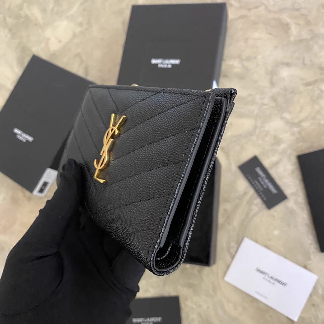 Reference image illustrating Replica Yves Saint Laurent Monogram Zippered Two-Part Wallet in Grain de Poudre Embossed Leather