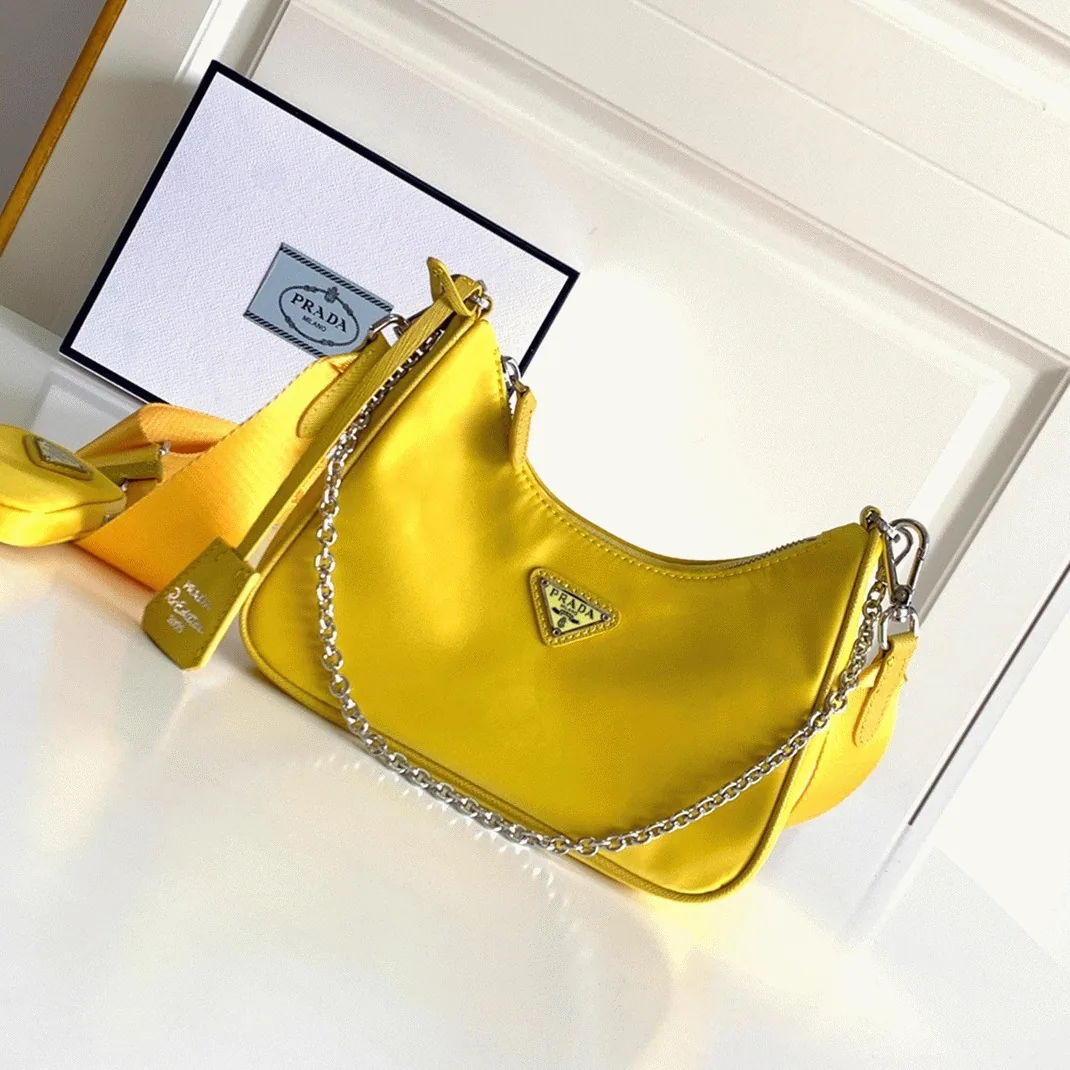 Reference image illustrating Replica Prada Re-Edition 2005 Nylon Shoulder Bag in Yellow (Likely Model)