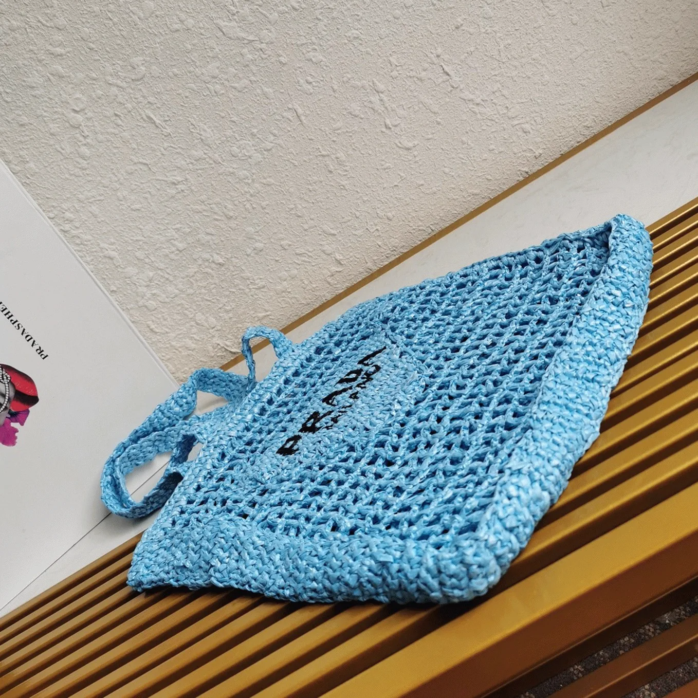 Reference image illustrating Replica Prada Small Raffia Tote Bag in Blue Woven Straw – Summer Style Guide