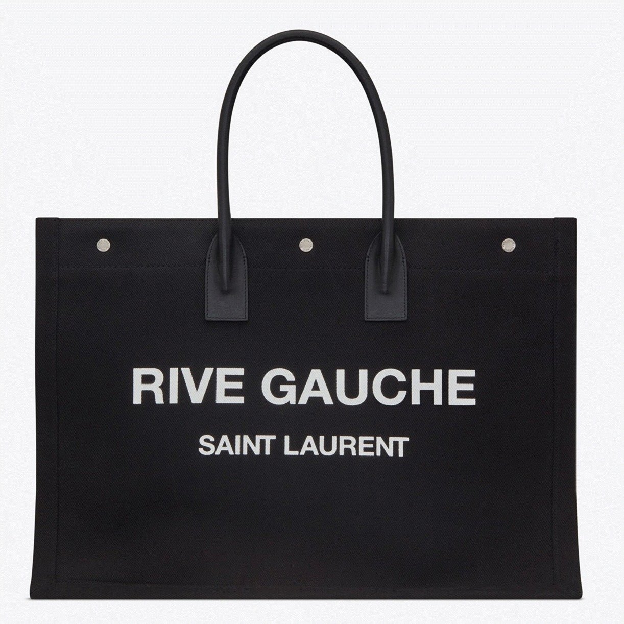 Replica Saint Laurent Rive Gauche Tote Bag Black Linen and Leather cover image
