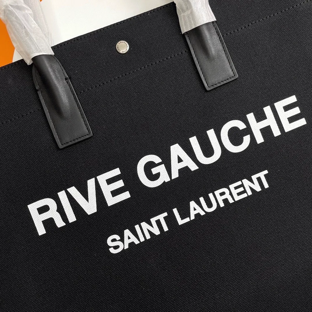 Reference image illustrating Replica Saint Laurent Rive Gauche Tote Bag Black Linen and Leather