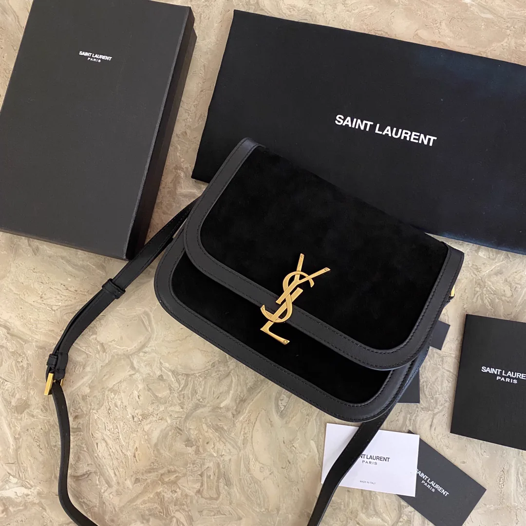 Reference image illustrating Replica Yves Saint Laurent Solferino Medium Soft Satchel in Suede and Smooth Leather