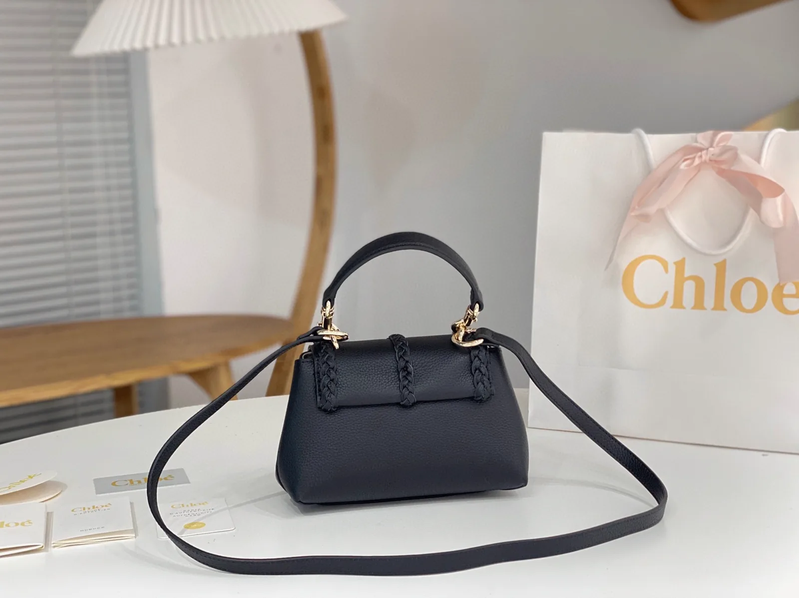 Reference image illustrating Replica Chloe Penelope Mini Shoulder Bag in Black Grained Calfskin – Style & Design Guide