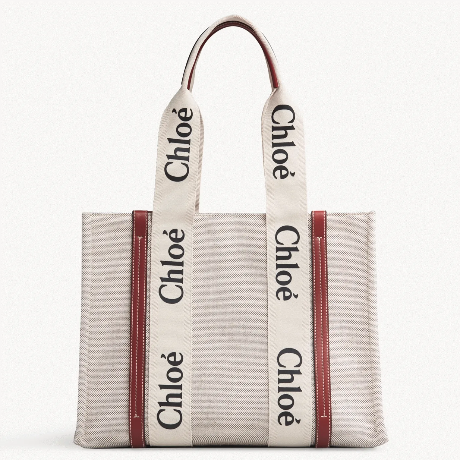 Replica Chloe Medium Woody Tote Bag in Canvas with Brown Leather Strips cover image