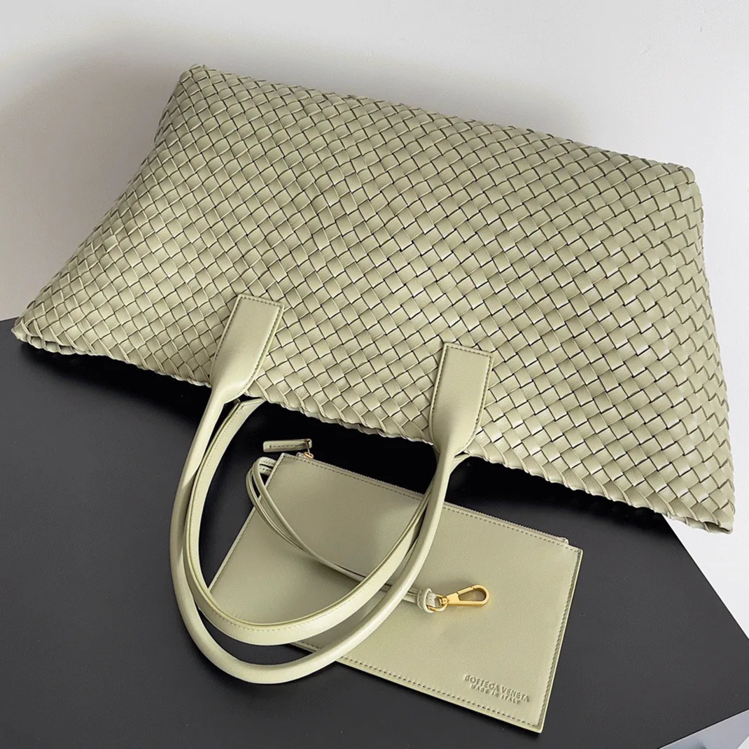 Reference image illustrating Replica Bottega Veneta Cabat Large Bag in Travertine Intrecciato Lambskin – Style Guide & History