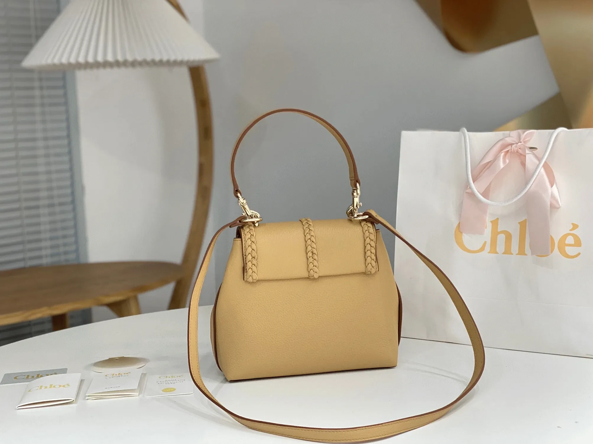 Reference image illustrating Replica Chloe Penelope Small Shoulder Bag in Beige Grained Calfskin – A Detailed Style Guide