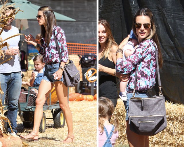 Reference image illustrating Alessandra Ambrosio’s Givenchy Pandora Satchel Steals the Show at a Pumpkin Patch