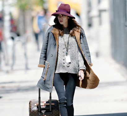 Alexa Chung Spotted Wheeling a Custom Louis Vuitton Mon Monogram Pegase Suitcase Through NYC thumbnail