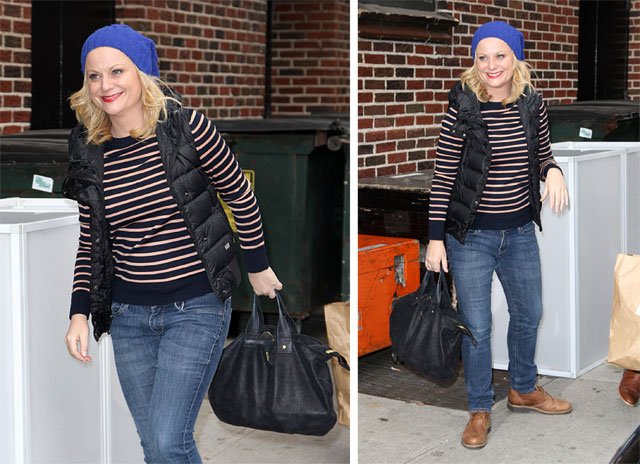 Reference image illustrating Amy Poehler’s Clare Vivier Messenger Bag: A Casual NYC Street Style Look