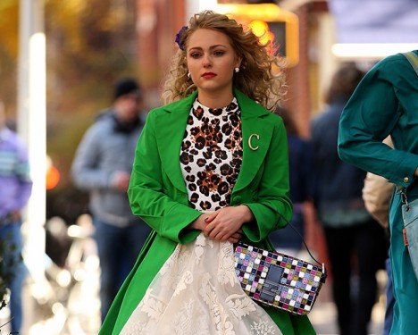 AnnaSophia Robb Spotted On Set With a Fendi Multicolor Mosaic Baguette Bag cover image