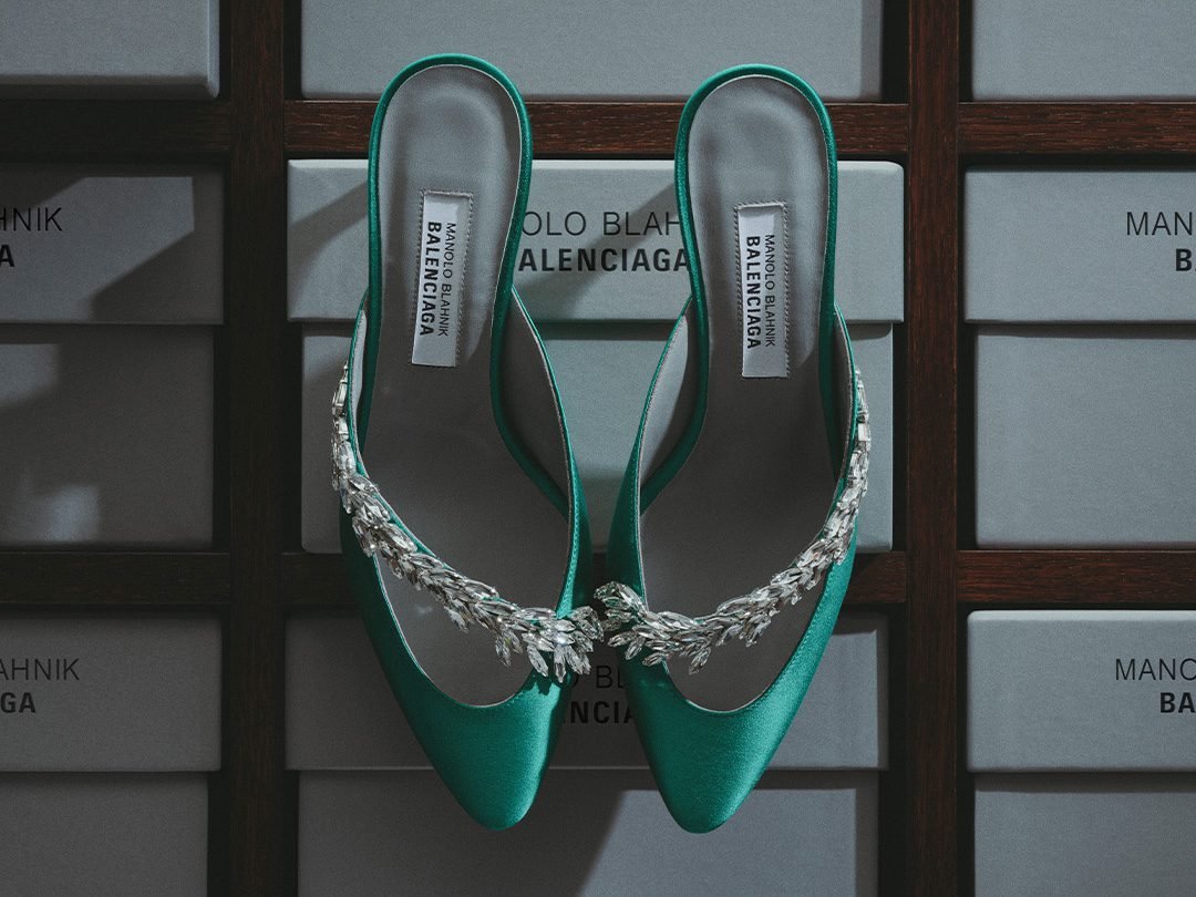 Balenciaga x Manolo Blahnik Fall 2026: Crystal Satin Slingbacks, Kitten Heels & Mules thumbnail