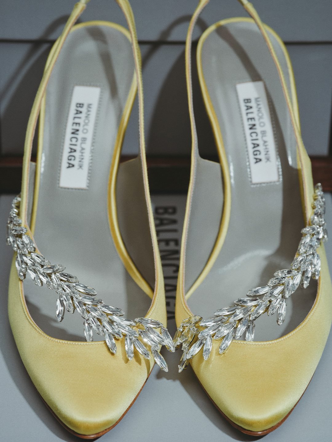 Reference image illustrating Balenciaga x Manolo Blahnik Fall 2026: Crystal Satin Slingbacks, Kitten Heels & Mules