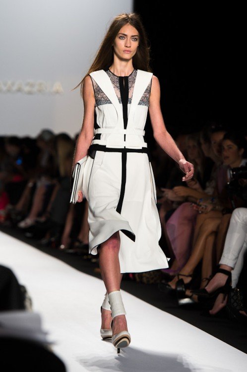 Reference image illustrating BCBG Max Azria Spring 2013 Runway: Harness Details Meet Minimalist Handbags