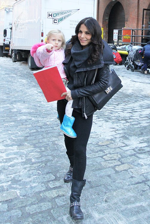 Reference image illustrating Bethenny Frankel Spotted with Christian Louboutin Sweet Charity Bag During School Pick-Up