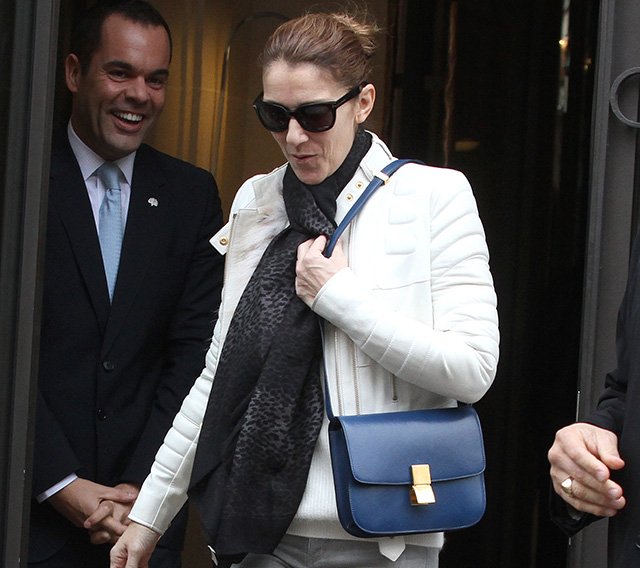 Reference image illustrating Celine Dion’s Navy Celine Classic Box Bag: A Parisian Street Style Moment