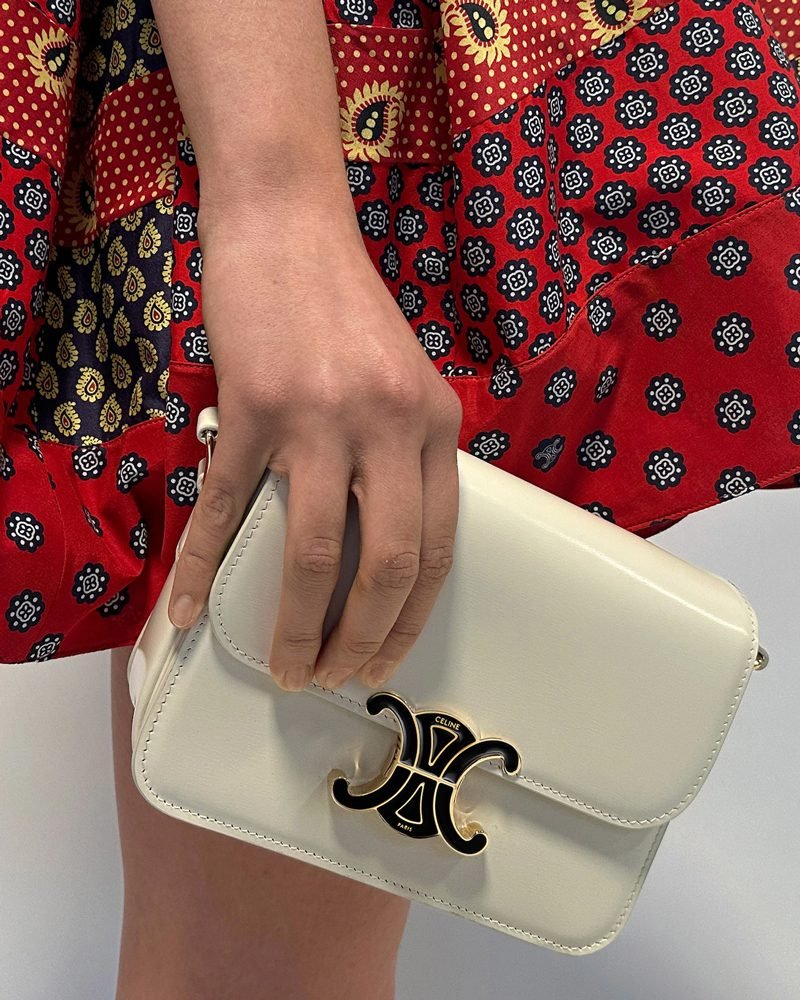 Reference image illustrating Celine Teen Triomphe Automne 2026: Michael Rider Adds Enamel Hardware to a House Icon