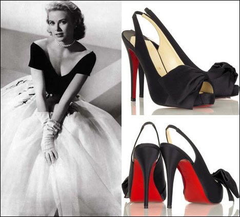 Christian Louboutin Very Noeud Slingbacks: Grace Kelly-Inspired Elegance in Black Satin thumbnail