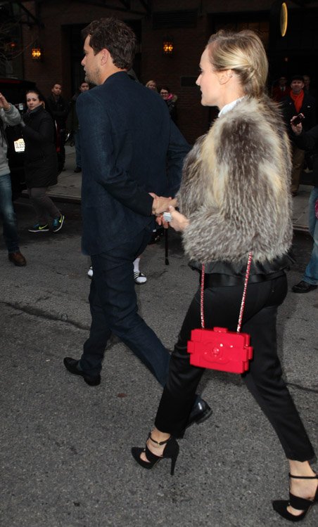 Reference image illustrating Diane Kruger Spotted with the Rare Red Chanel Lego Clutch in NYC