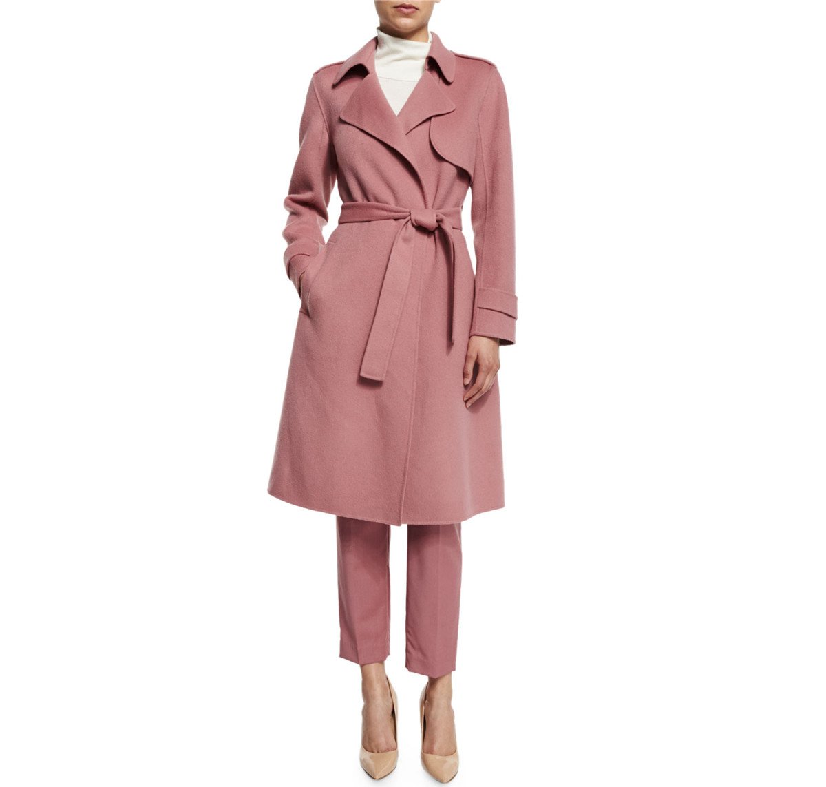 Reference image illustrating Fall’s Perfect Pairing: Theory Pink Trench Coat and Bottega Veneta Snakeskin Bag