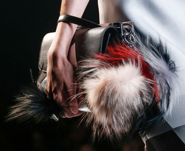 Reference image illustrating Fendi Spring 2014 Handbags: Geometric Leather, Gradient Totes, and Fuzzy Charms