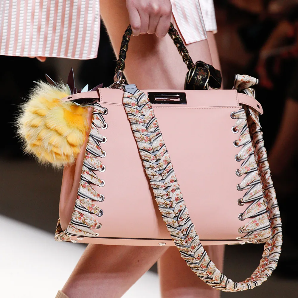Reference image illustrating Fendi Spring 2017 Handbags: Pastel Embellishments and a New Chain-Strap Flap Bag