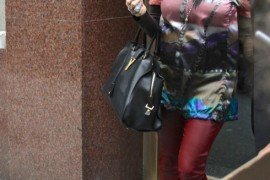 Reference image illustrating Fergie Spotted with Saint Laurent The Cabas Tote in Black Leather During NYC Studio Session